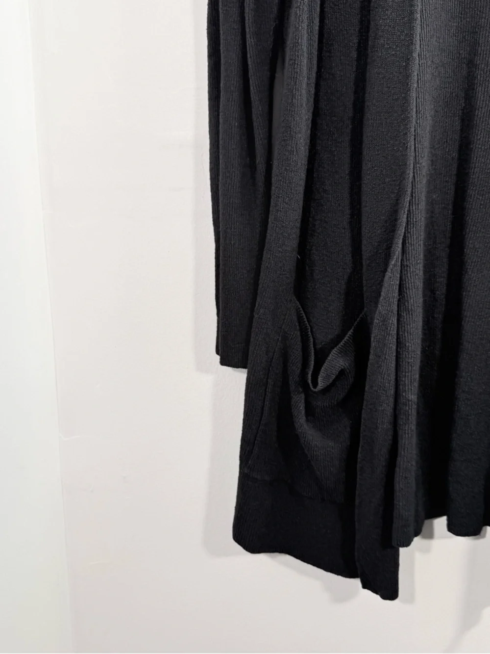 Eileen Fisher Black Linen Open Front Lightweight Knit Cardigan Pockets Small